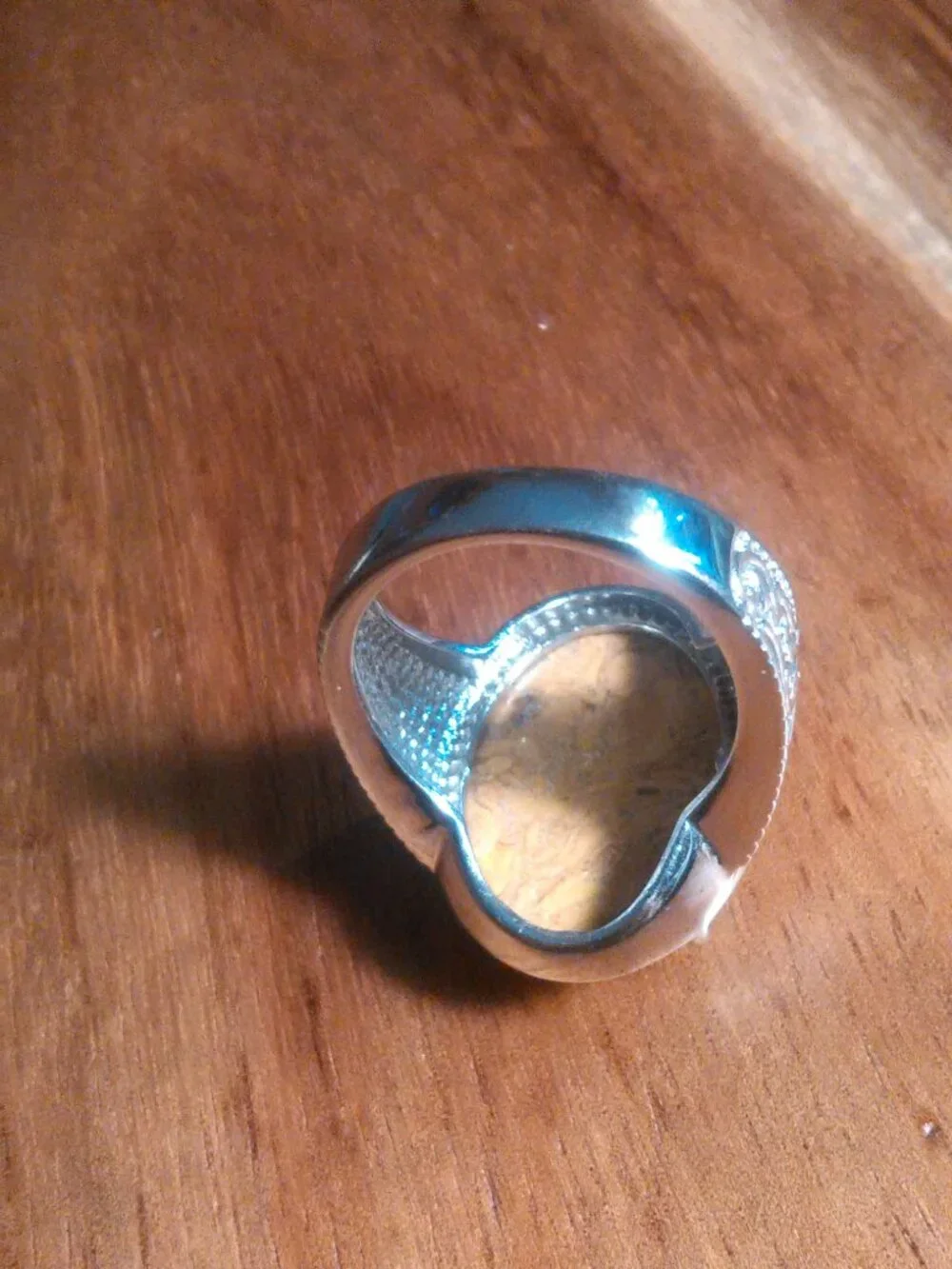 Script Stone Stainless Steel Solitaire Ring (Size 8)